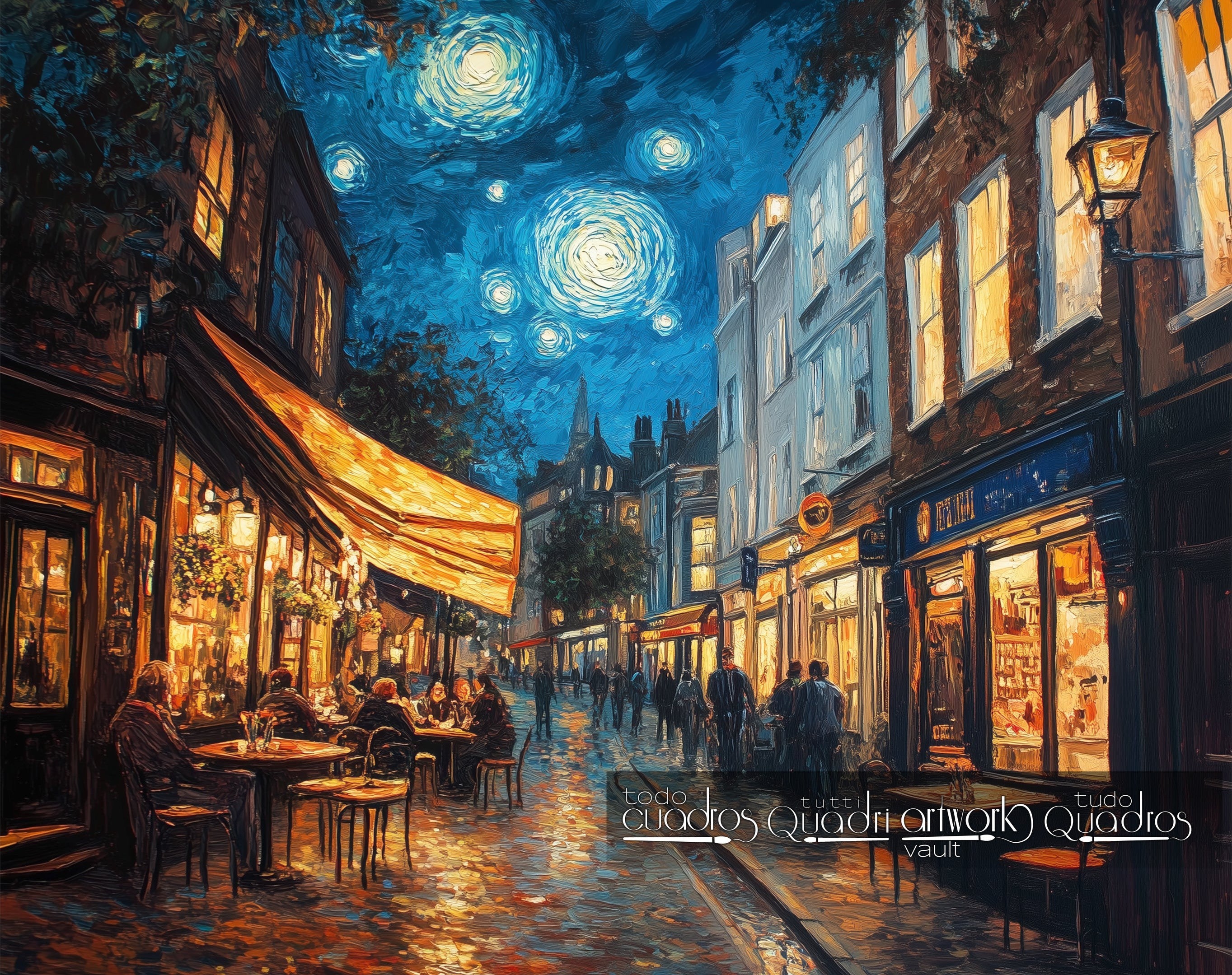 Reflejos de una noche en la terraza, estilo Van Gogh